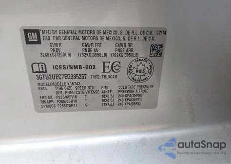 2014 GMC Sierra 1500 Sle из США, поврежденный, VIN 3GTU2UEC7EG385257